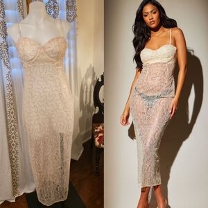 PrettyLittleThing Cream Lace Sheer Chemise Slip